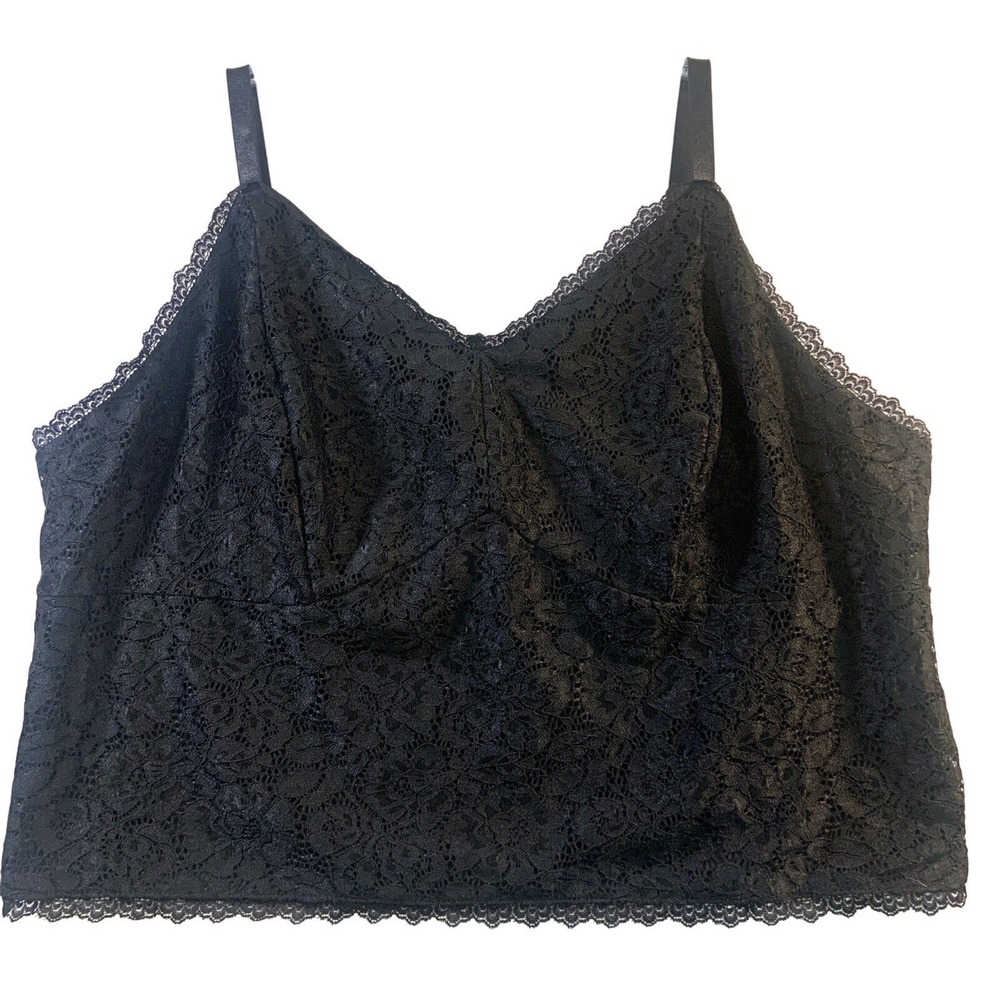 Plus Size Lace Cami Crop Top Black 1X Ashley Nell Tipton Lined